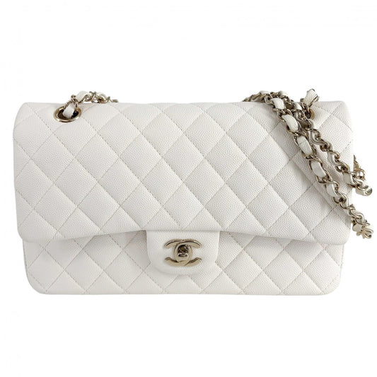 CHANEL シャネル ショルダーバッグ マトラッセ25 ダブルチェーン ダブルフラップ ココマーク ターンロック キャビアスキン ホワイト 白 ゴールド金具 レディース【中古品】