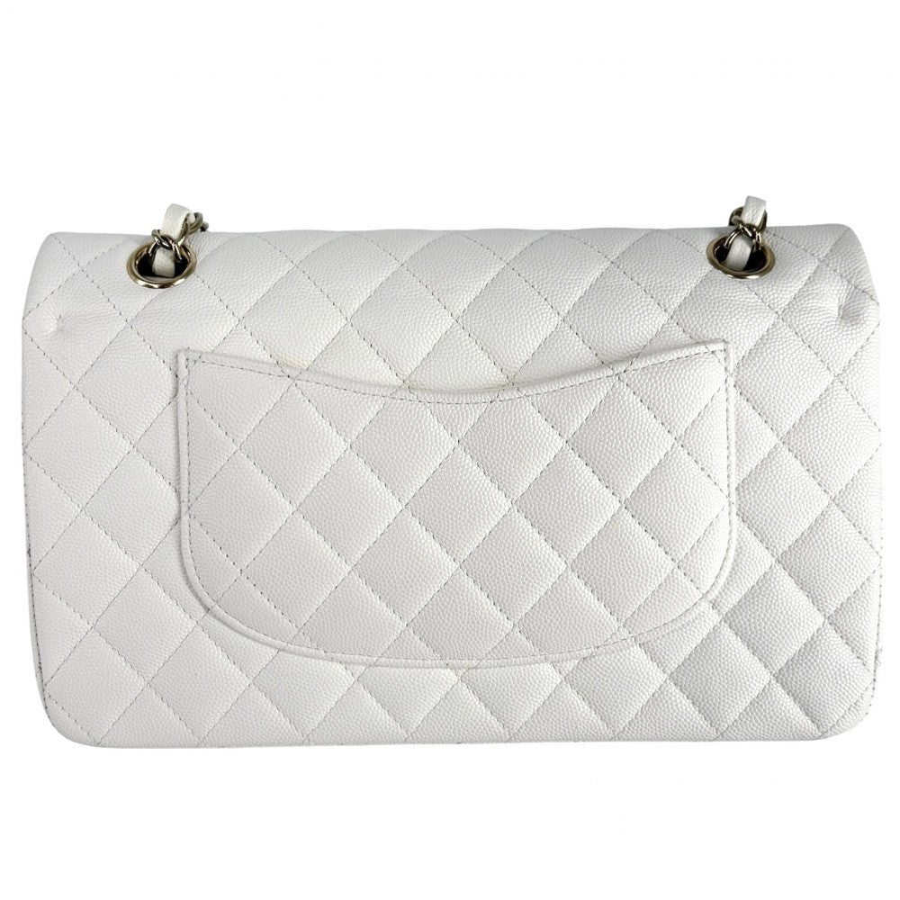 CHANEL シャネル ショルダーバッグ マトラッセ25 ダブルチェーン ダブルフラップ ココマーク ターンロック キャビアスキン ホワイト 白 ゴールド金具 レディース【中古品】