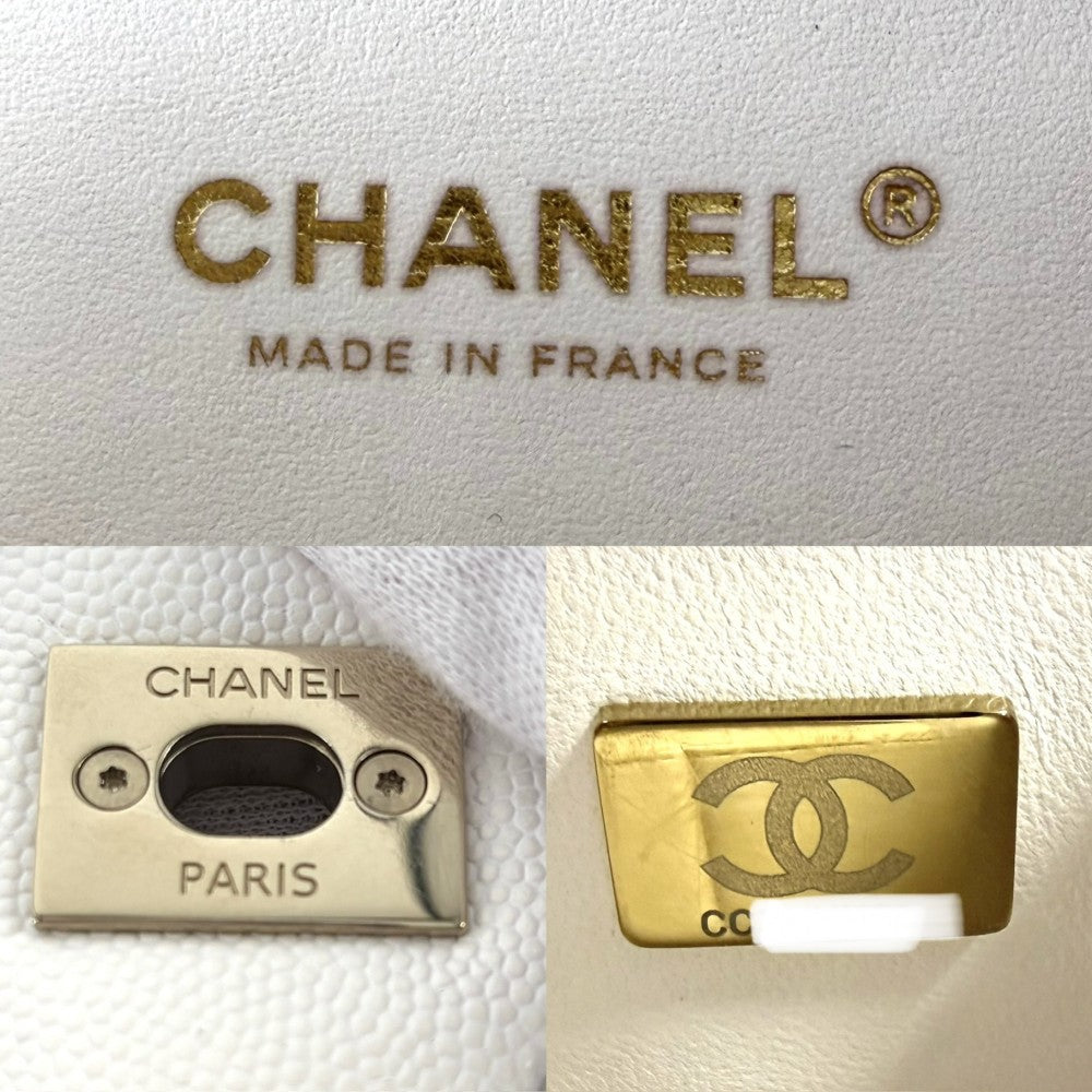 CHANEL シャネル ショルダーバッグ マトラッセ25 ダブルチェーン ダブルフラップ ココマーク ターンロック キャビアスキン ホワイト 白 ゴールド金具 レディース【中古品】