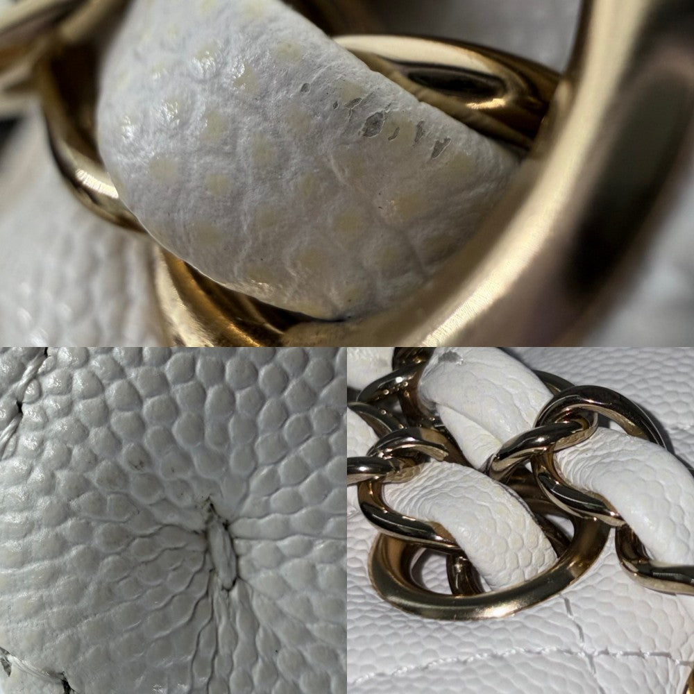 CHANEL シャネル ショルダーバッグ マトラッセ25 ダブルチェーン ダブルフラップ ココマーク ターンロック キャビアスキン ホワイト 白 ゴールド金具 レディース【中古品】