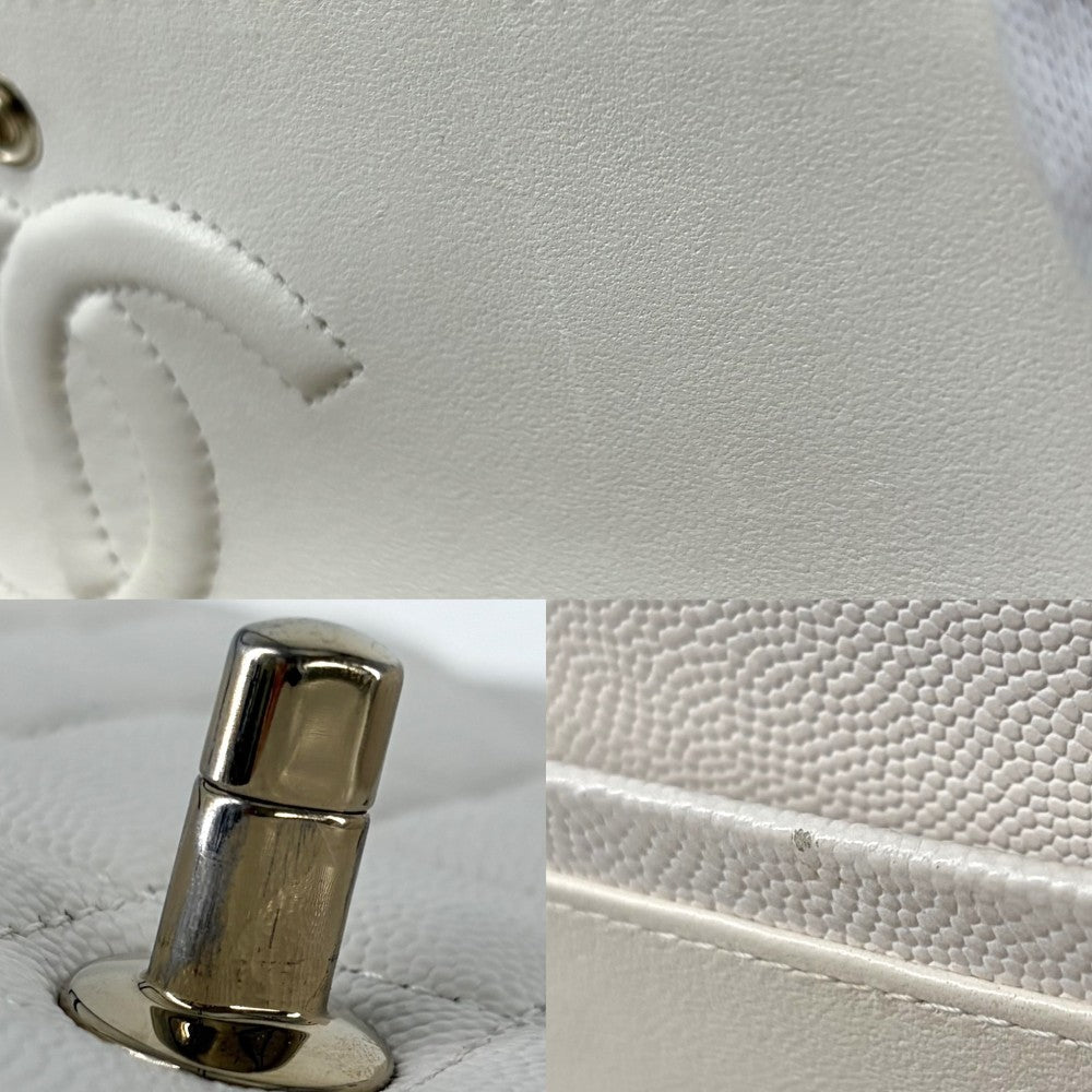 CHANEL シャネル ショルダーバッグ マトラッセ25 ダブルチェーン ダブルフラップ ココマーク ターンロック キャビアスキン ホワイト 白 ゴールド金具 レディース【中古品】