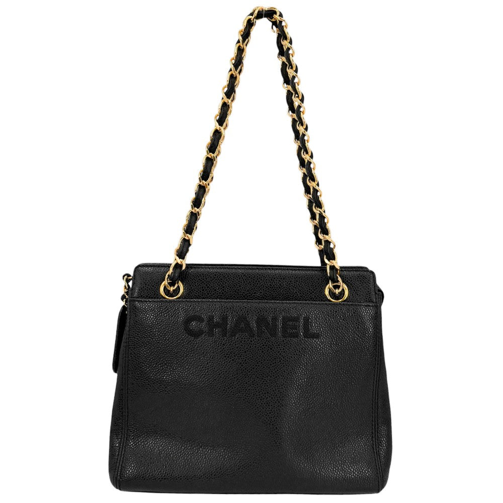 CHANEL シャネル ハンドバッグ チェーントートバッグ キャビアスキン ブラック 黒 ゴールド金具 レディース【中古品】