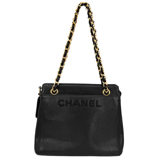 CHANEL シャネル ハンドバッグ チェーントートバッグ キャビアスキン ブラック 黒 ゴールド金具 レディース【中古品】