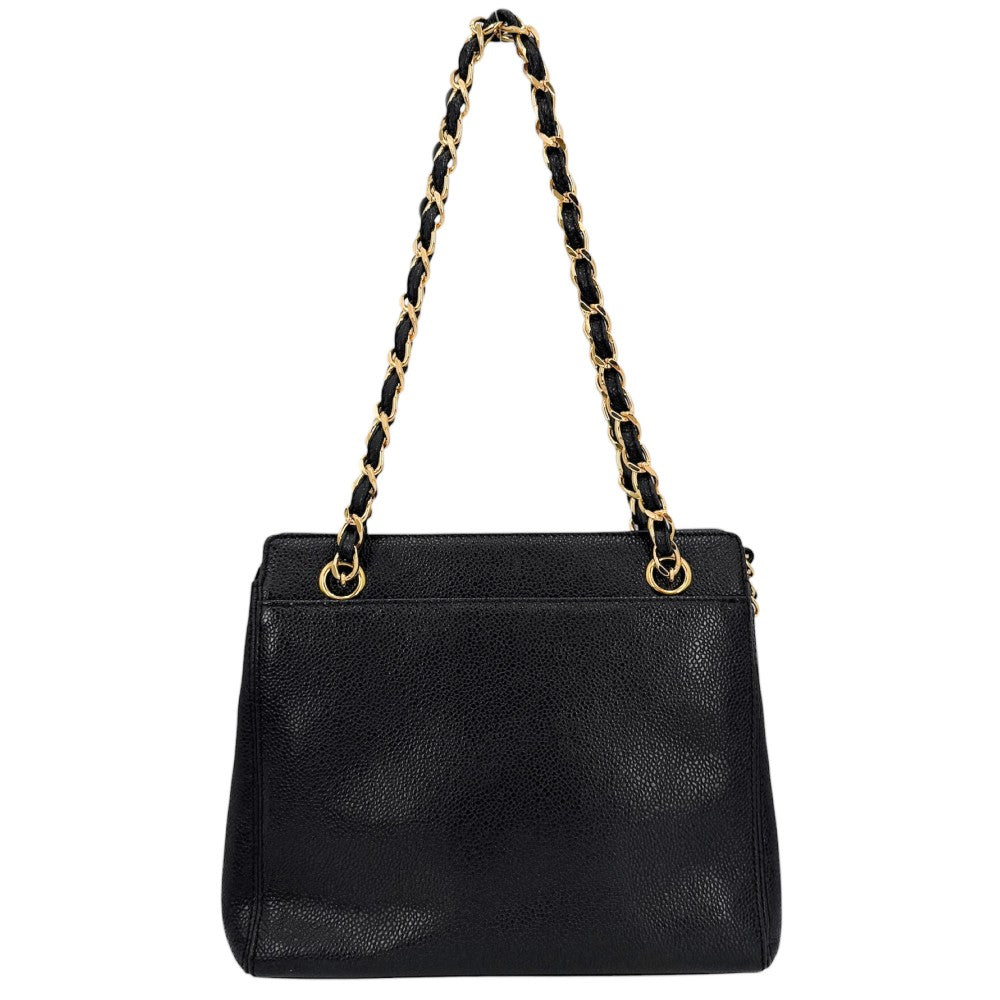 CHANEL シャネル ハンドバッグ チェーントートバッグ キャビアスキン ブラック 黒 ゴールド金具 レディース【中古品】