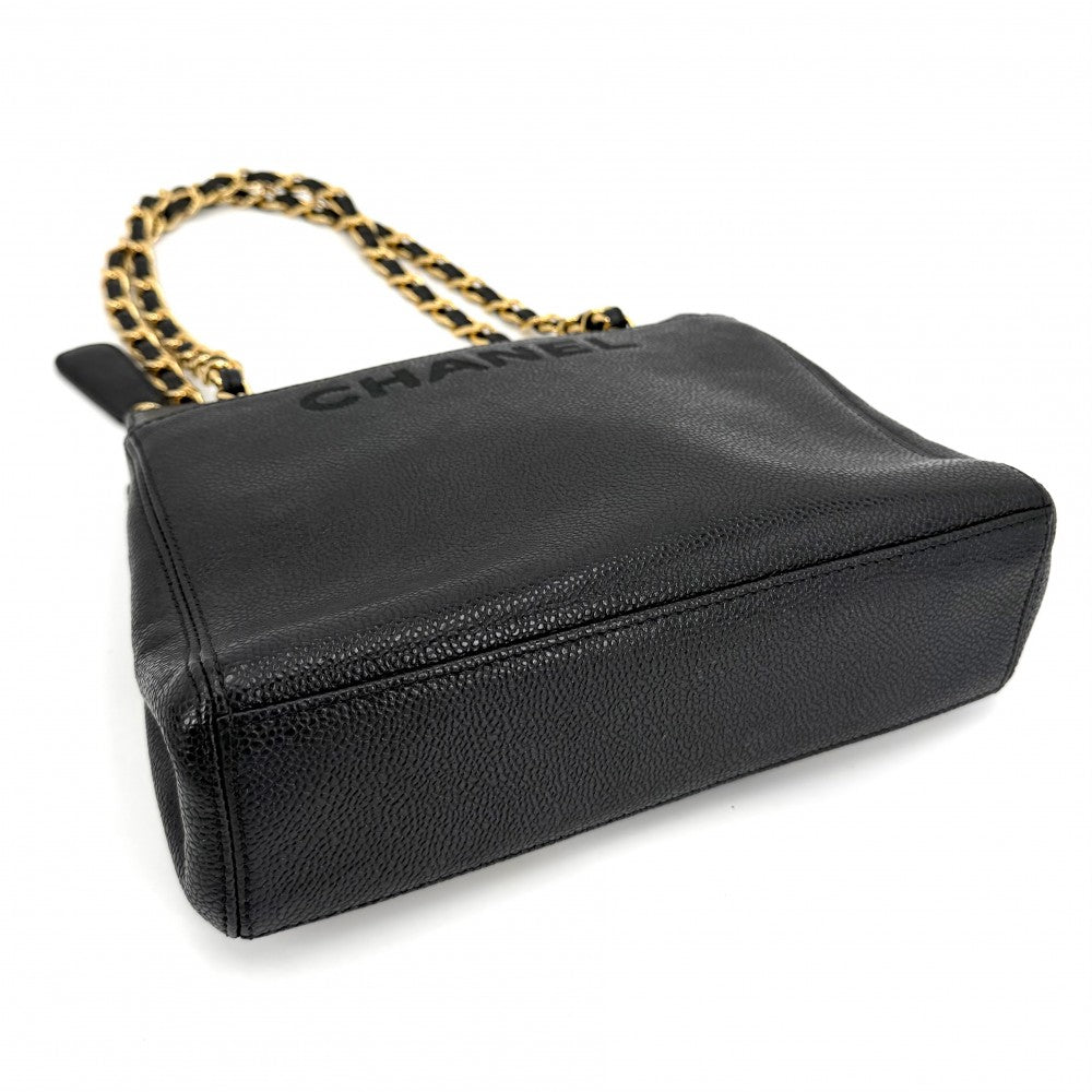 CHANEL シャネル ハンドバッグ チェーントートバッグ キャビアスキン ブラック 黒 ゴールド金具 レディース【中古品】