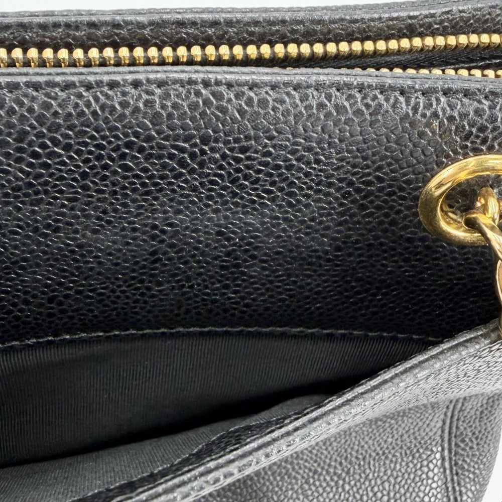 CHANEL シャネル ハンドバッグ チェーントートバッグ キャビアスキン ブラック 黒 ゴールド金具 レディース【中古品】