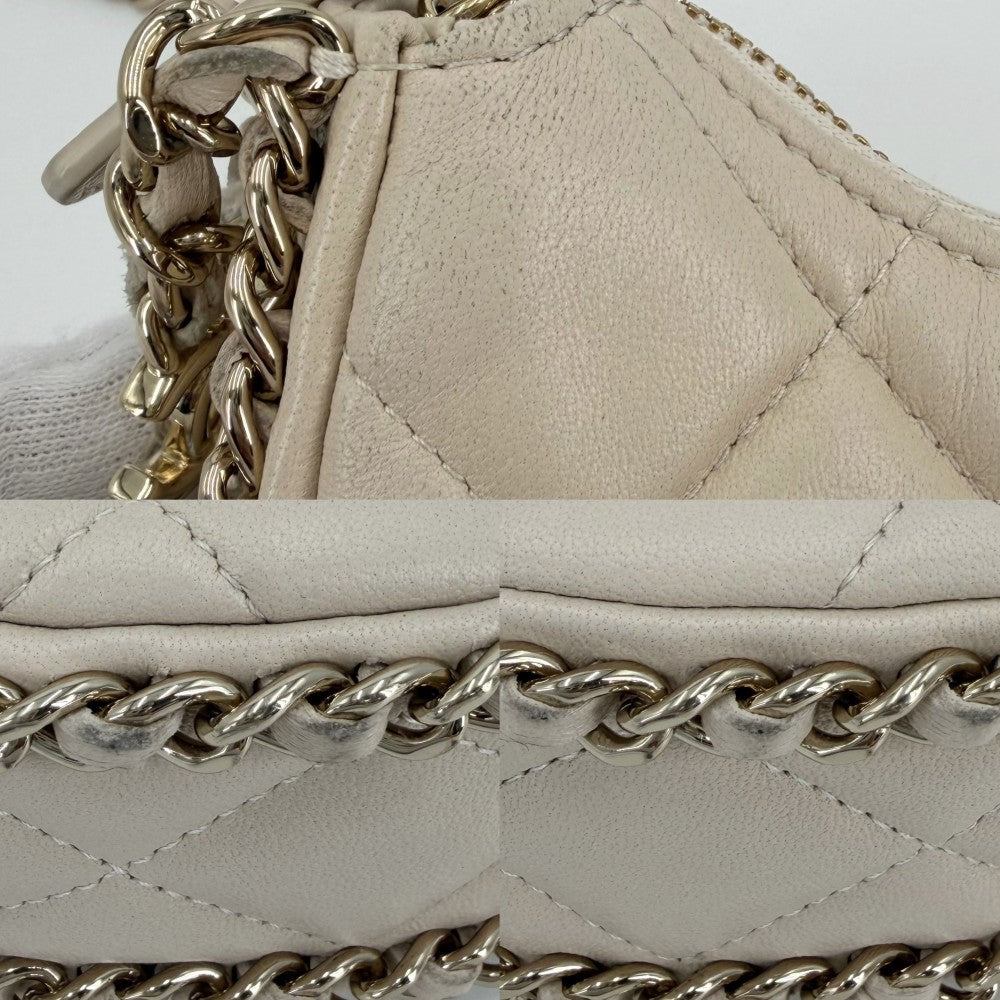 CHANEL シャネル ショルダーバッグ ミニホーボー ココマーク マトラッセ ポシェット ラムスキン ベージュ ゴールド金具 レディース【中古品】