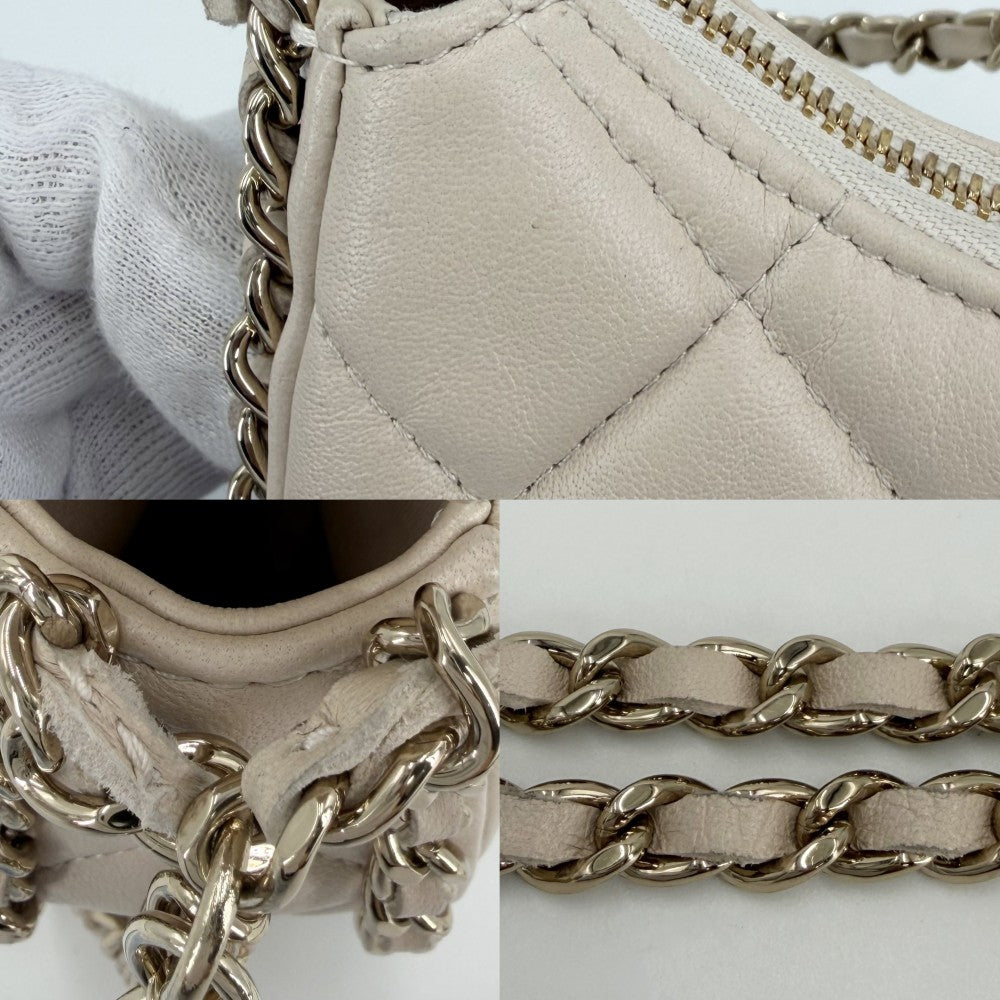 CHANEL シャネル ショルダーバッグ ミニホーボー ココマーク マトラッセ ポシェット ラムスキン ベージュ ゴールド金具 レディース【中古品】