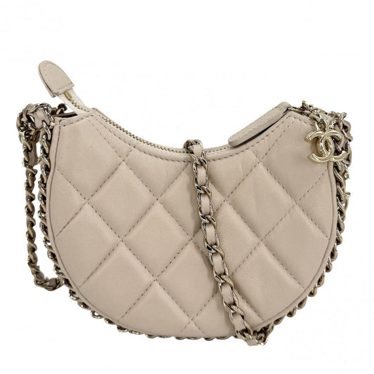 CHANEL シャネル ショルダーバッグ ミニホーボー ココマーク マトラッセ ポシェット ラムスキン ベージュ ゴールド金具 レディース【中古品】