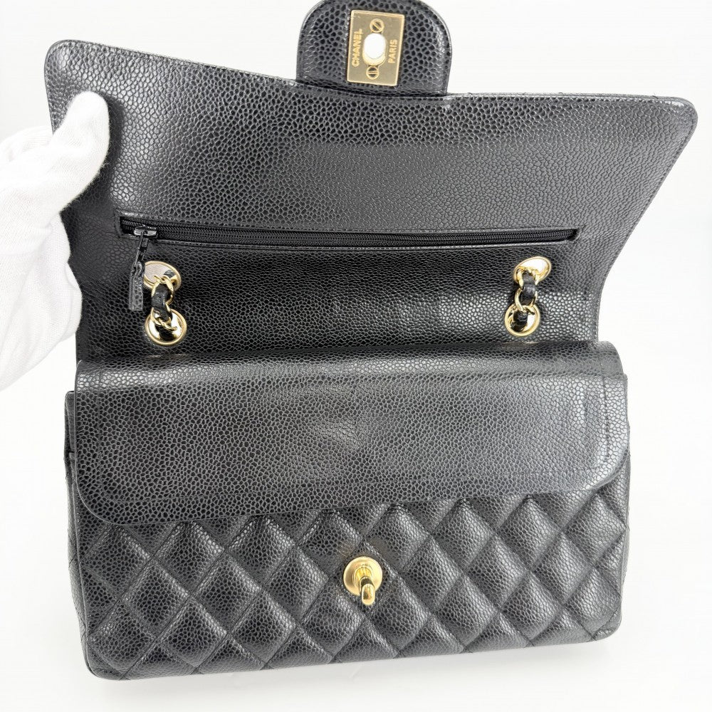 CHANEL シャネル ショルダーバッグ マトラッセ25 ダブルチェーン ココマーク ダブルフラップ キャビアスキン ブラック 黒 ゴールド金具 レディース【中古品】