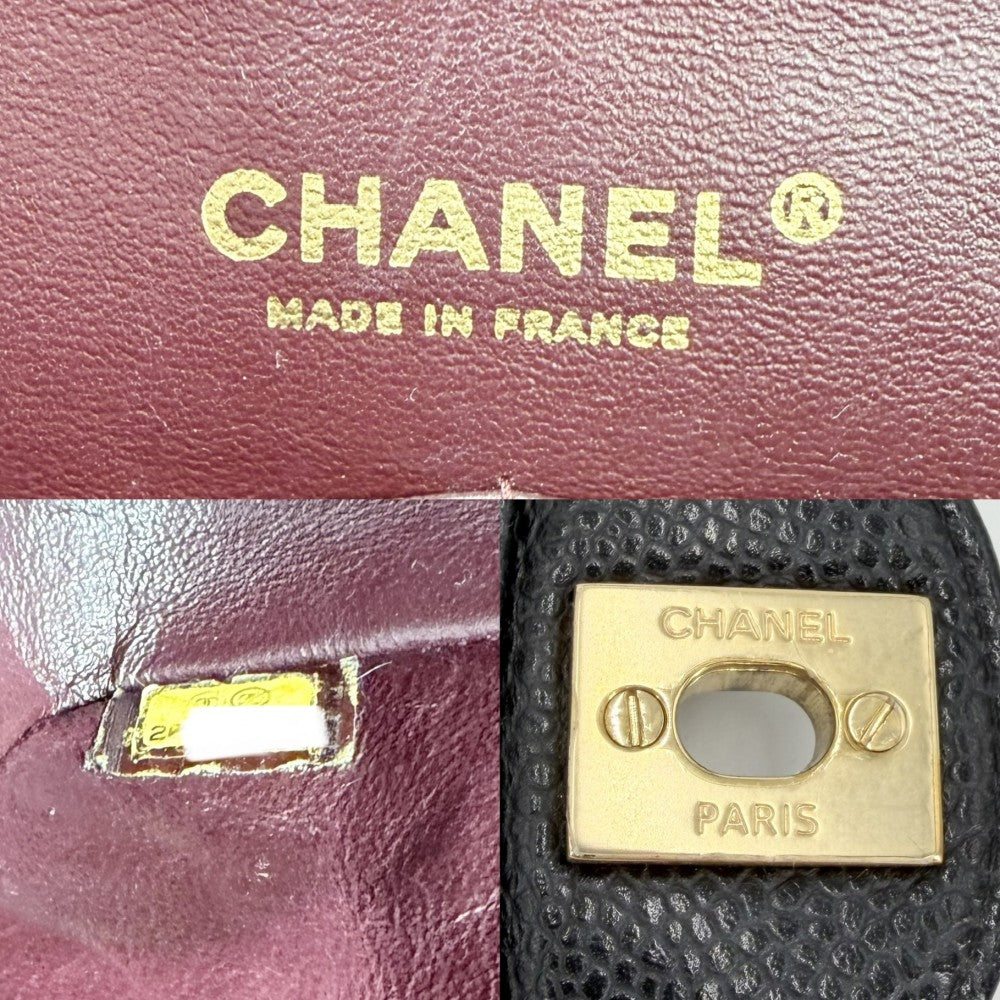 CHANEL シャネル ショルダーバッグ マトラッセ25 ダブルチェーン ココマーク ダブルフラップ キャビアスキン ブラック 黒 ゴールド金具 レディース【中古品】