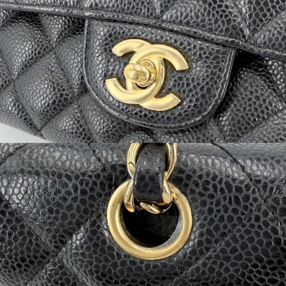 CHANEL シャネル ショルダーバッグ マトラッセ25 ダブルチェーン ココマーク ダブルフラップ キャビアスキン ブラック 黒 ゴールド金具 レディース【中古品】