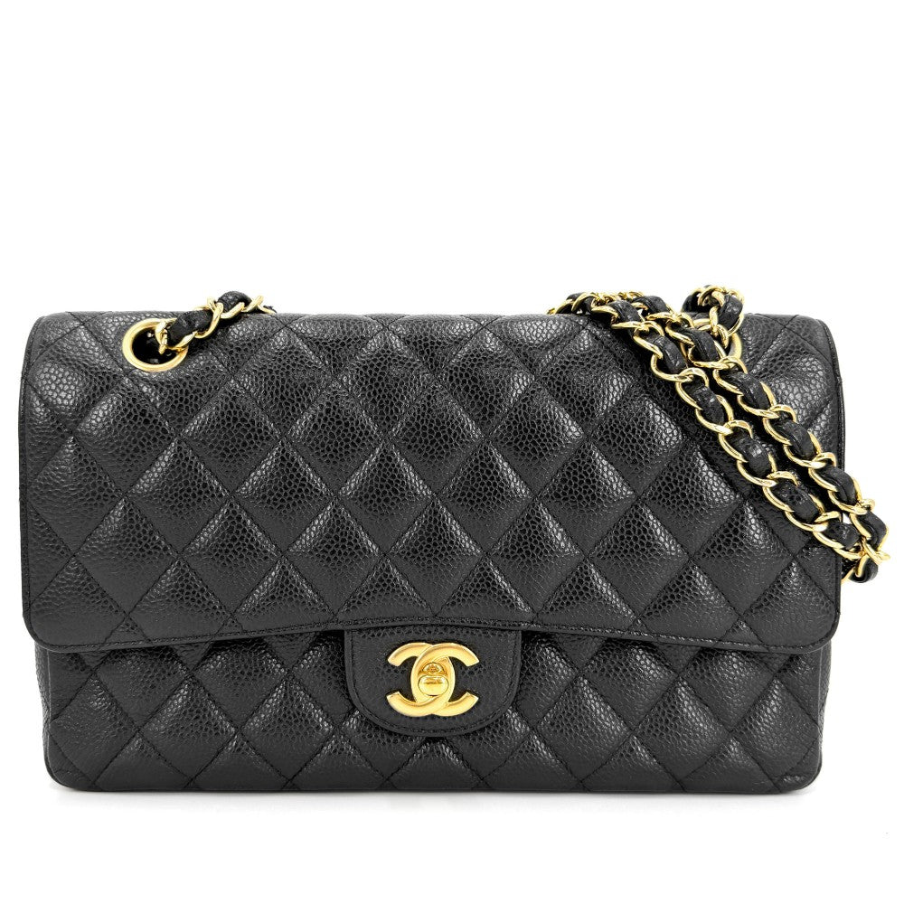 CHANEL シャネル ショルダーバッグ マトラッセ25 ダブルチェーン ココマーク ダブルフラップ キャビアスキン ブラック 黒 ゴールド金具 レディース【中古品】