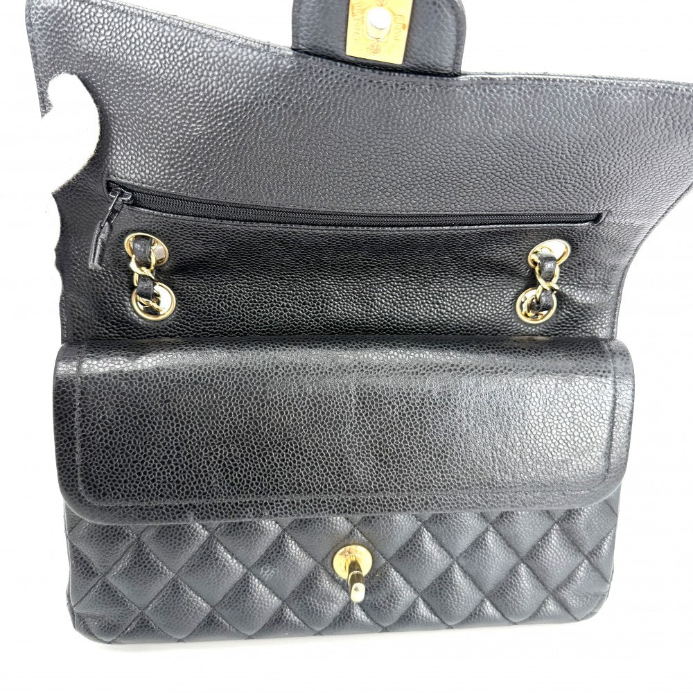 CHANEL シャネル ショルダーバッグ マトラッセ25 ダブルチェーン チェーンショルダー ブルフラップ キャビアスキン ブラック 黒 ゴールド金具 レディース【中古品】