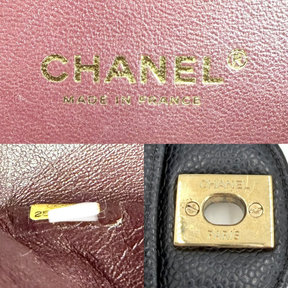 CHANEL シャネル ショルダーバッグ マトラッセ25 ダブルチェーン チェーンショルダー ブルフラップ キャビアスキン ブラック 黒 ゴールド金具 レディース【中古品】