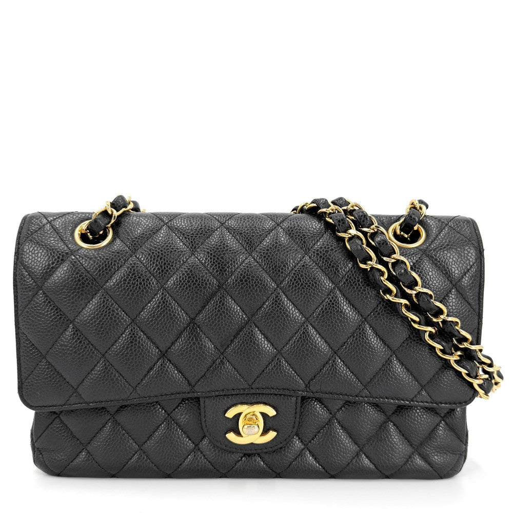 CHANEL シャネル ショルダーバッグ マトラッセ25 ダブルチェーン チェーンショルダー ブルフラップ キャビアスキン ブラック 黒 ゴールド金具 レディース【中古品】