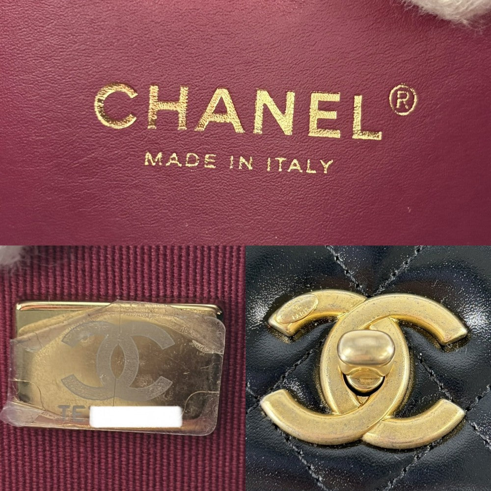 CHANEL シャネル ショルダーバッグ ミニマトラッセ チェーン ターンロック Mini Matelasse ココマーク レザー スエード ブラック 黒 ゴールド金具 レディース【中古品】