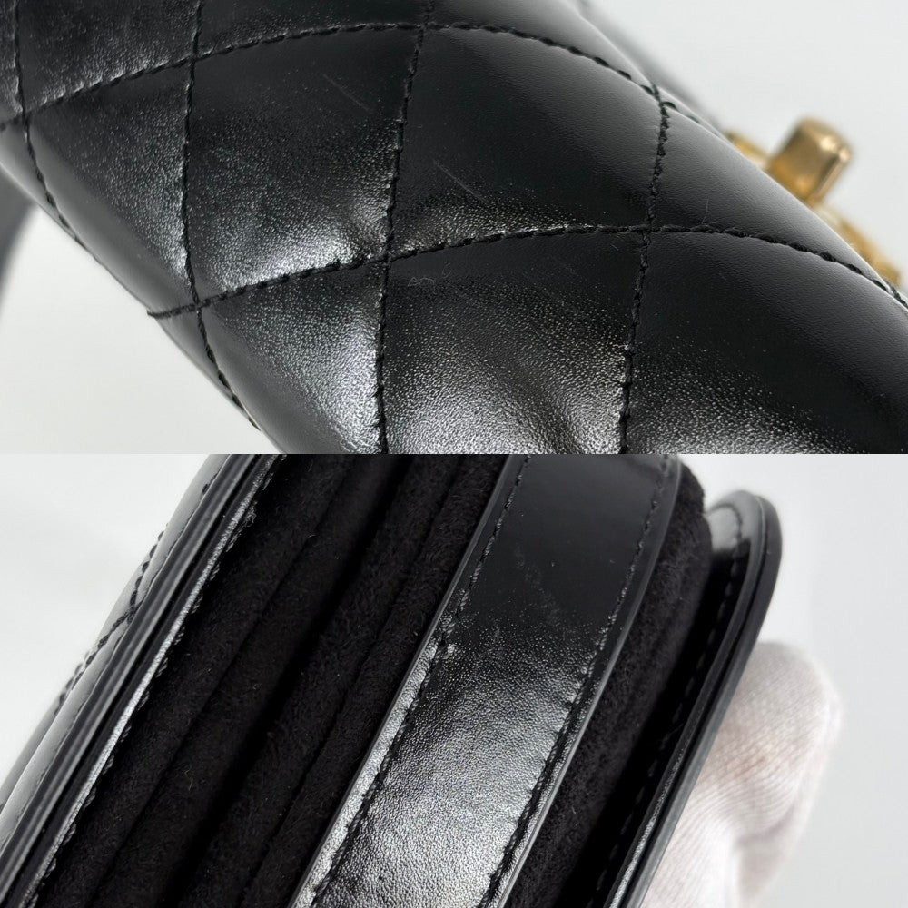 CHANEL シャネル ショルダーバッグ ミニマトラッセ チェーン ターンロック Mini Matelasse ココマーク レザー スエード ブラック 黒 ゴールド金具 レディース【中古品】