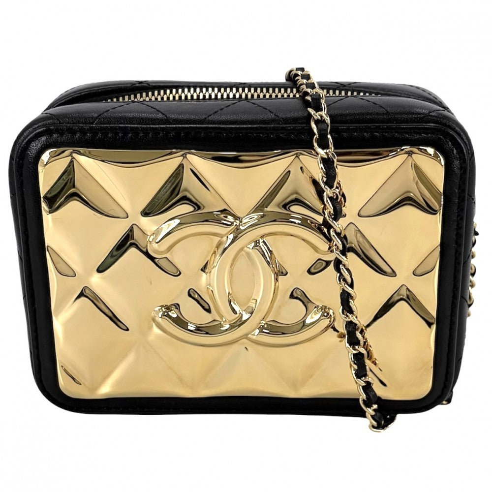 CHANEL シャネル ショルダーバッグ マトラッセ チェーン バニティバッグ 小さめ ラムスキン ブラック 黒 ゴールド金具 レディース【中古品】