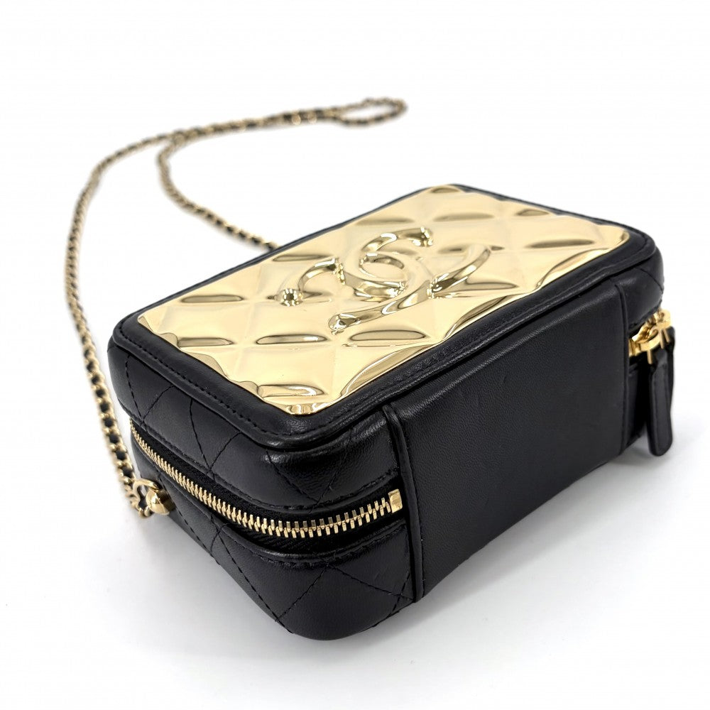 CHANEL シャネル ショルダーバッグ マトラッセ チェーン バニティバッグ 小さめ ラムスキン ブラック 黒 ゴールド金具 レディース【中古品】