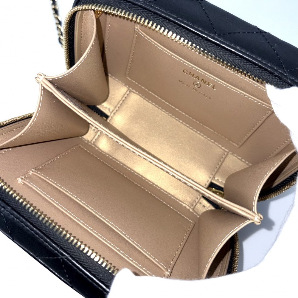 CHANEL シャネル ショルダーバッグ マトラッセ チェーン バニティバッグ 小さめ ラムスキン ブラック 黒 ゴールド金具 レディース【中古品】