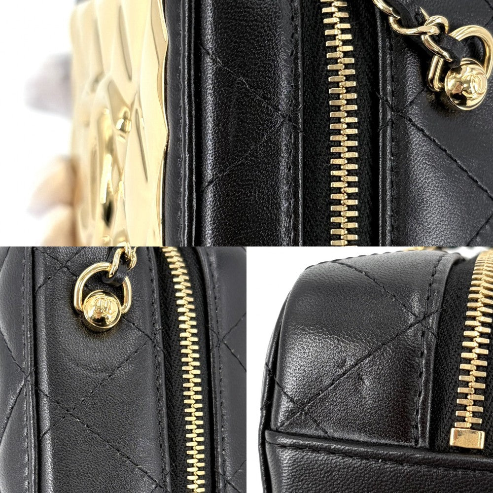 CHANEL シャネル ショルダーバッグ マトラッセ チェーン バニティバッグ 小さめ ラムスキン ブラック 黒 ゴールド金具 レディース【中古品】