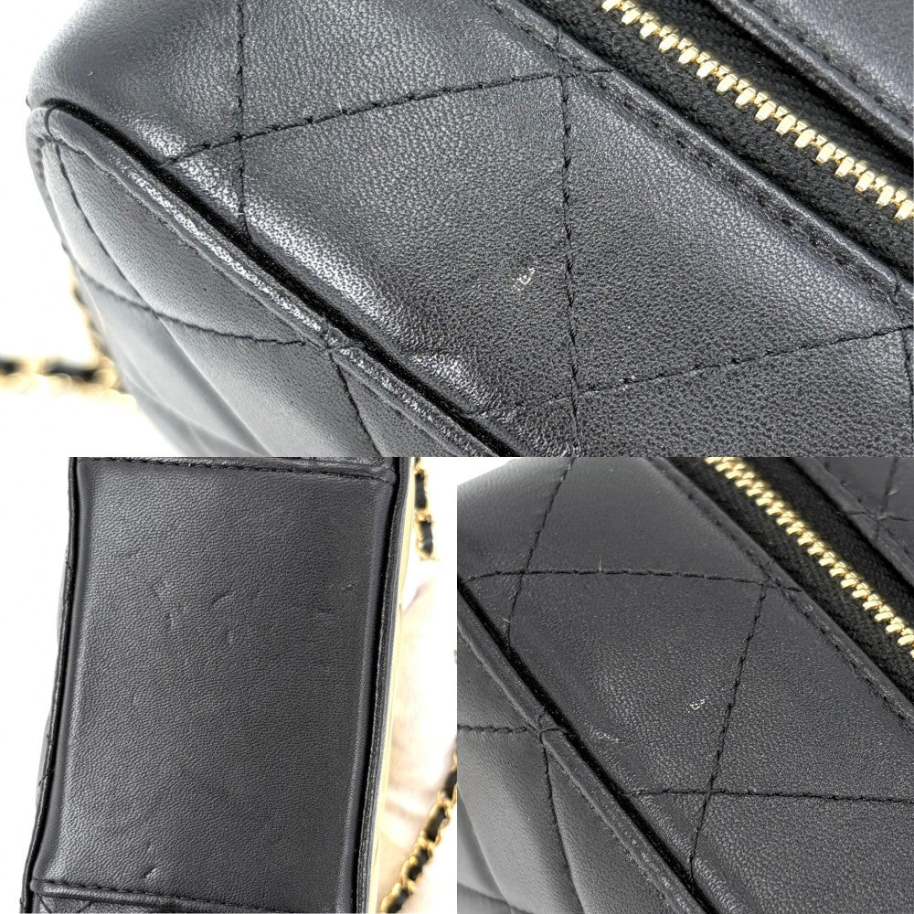 CHANEL シャネル ショルダーバッグ マトラッセ チェーン バニティバッグ 小さめ ラムスキン ブラック 黒 ゴールド金具 レディース【中古品】