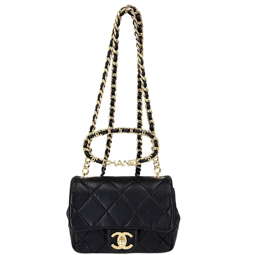 CHANEL シャネル ショルダーバッグ ミニマトラッセ チェーン ターンロック Mini Matelasse トップハンドル ココマーク ラムスキン ブラック 黒 ゴールド金具 レディース【中古品】