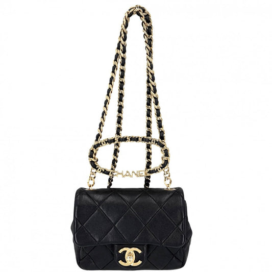 CHANEL シャネル ショルダーバッグ ミニマトラッセ チェーン ターンロック Mini Matelasse トップハンドル ココマーク ラムスキン ブラック 黒 ゴールド金具 レディース【中古品】