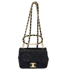 CHANEL シャネル ショルダーバッグ ミニマトラッセ チェーン ターンロック Mini Matelasse トップハンドル ココマーク ラムスキン ブラック 黒 ゴールド金具 レディース【中古品】