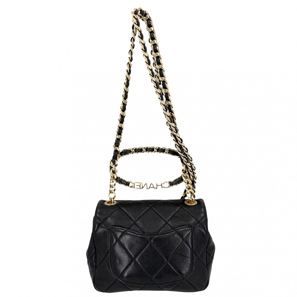 CHANEL シャネル ショルダーバッグ ミニマトラッセ チェーン ターンロック Mini Matelasse トップハンドル ココマーク ラムスキン ブラック 黒 ゴールド金具 レディース【中古品】