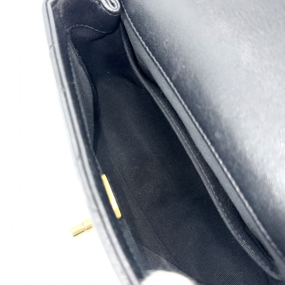 CHANEL シャネル ショルダーバッグ ミニマトラッセ チェーン ターンロック Mini Matelasse トップハンドル ココマーク ラムスキン ブラック 黒 ゴールド金具 レディース【中古品】