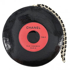 CHANEL シャネル クラッチバッグ レコード チェーン ポーチ パテントレザー ブラック 黒 ゴールド金具 レディース【中古品】