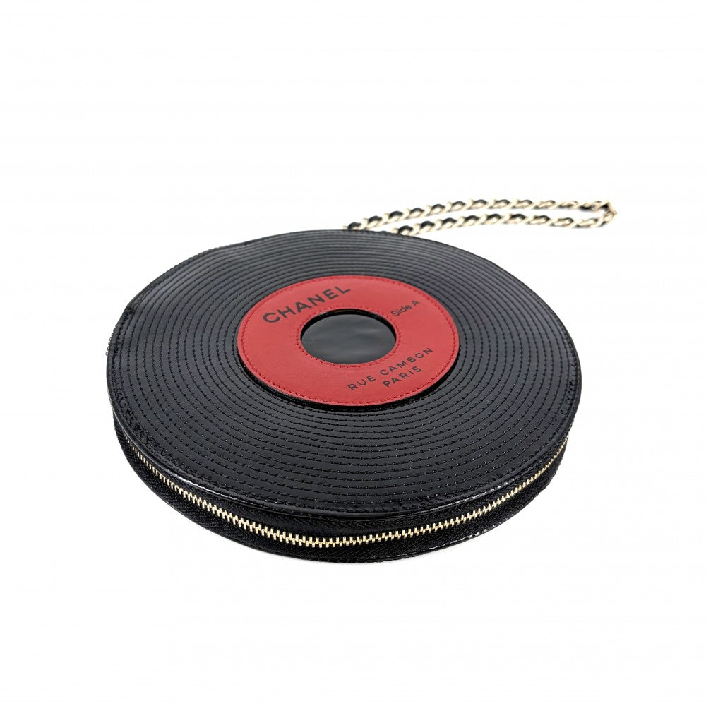 CHANEL シャネル クラッチバッグ レコード チェーン ポーチ パテントレザー ブラック 黒 ゴールド金具 レディース【中古品】