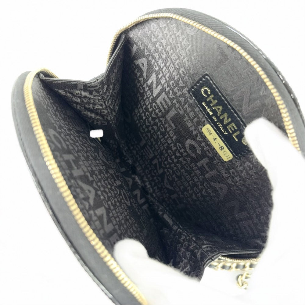 CHANEL シャネル クラッチバッグ レコード チェーン ポーチ パテントレザー ブラック 黒 ゴールド金具 レディース【中古品】