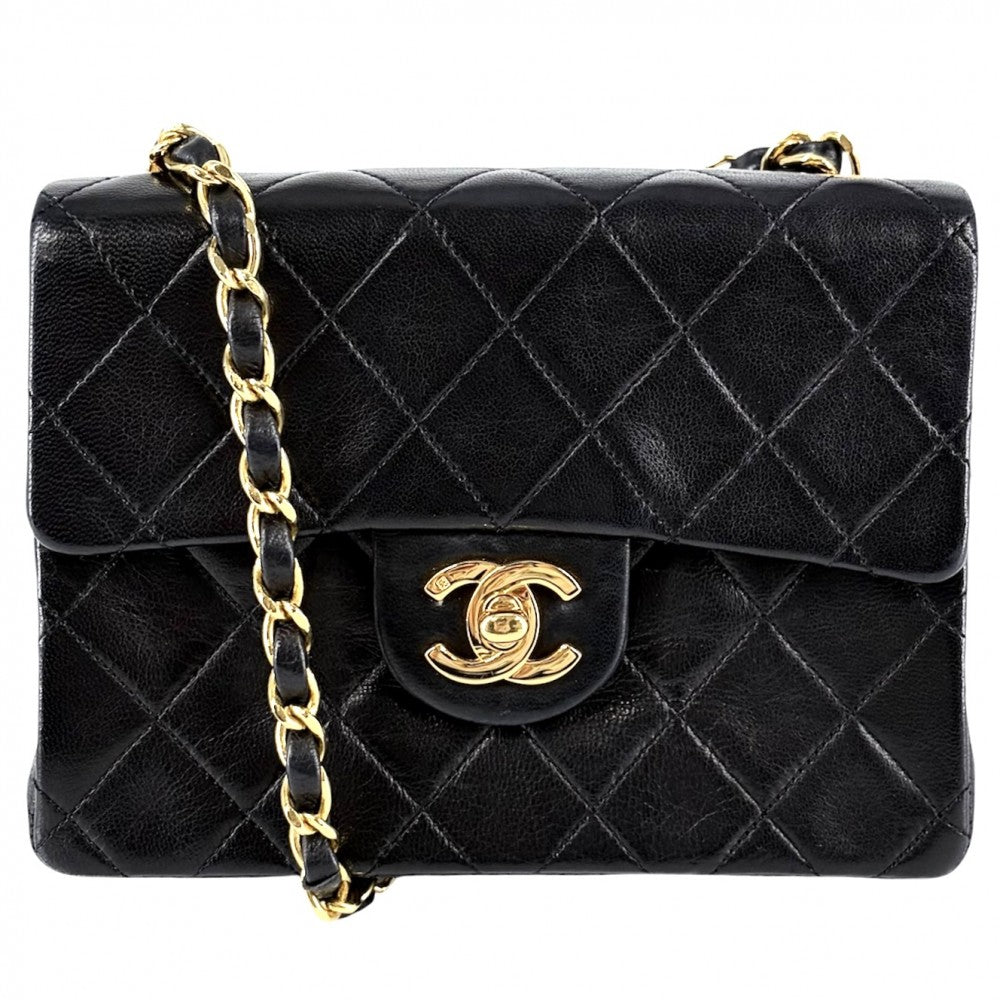 CHANEL シャネル ショルダーバッグ ミニマトラッセ チェーン ターンロック Mini Matelasse ヴィンテージ ココマーク ラムスキン ブラック 黒 ゴールド金具 レディース【中古品】