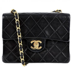 CHANEL シャネル ショルダーバッグ ミニマトラッセ チェーン ターンロック Mini Matelasse ヴィンテージ ココマーク ラムスキン ブラック 黒 ゴールド金具 レディース【中古品】
