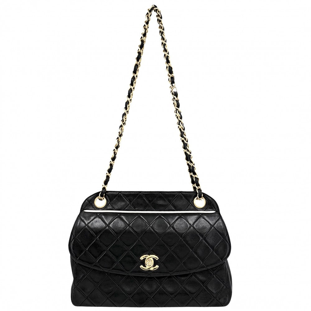 CHANEL シャネル ショルダーバッグ マトラッセ チェーン ターンロック Matelasse ココマーク ラムスキン ブラック 黒 ゴールド金具 レディース【中古品】