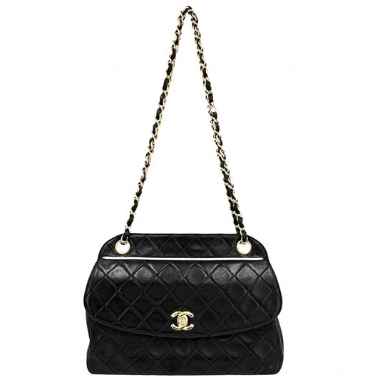 CHANEL シャネル ショルダーバッグ マトラッセ チェーン ターンロック Matelasse ココマーク ラムスキン ブラック 黒 ゴールド金具 レディース【中古品】