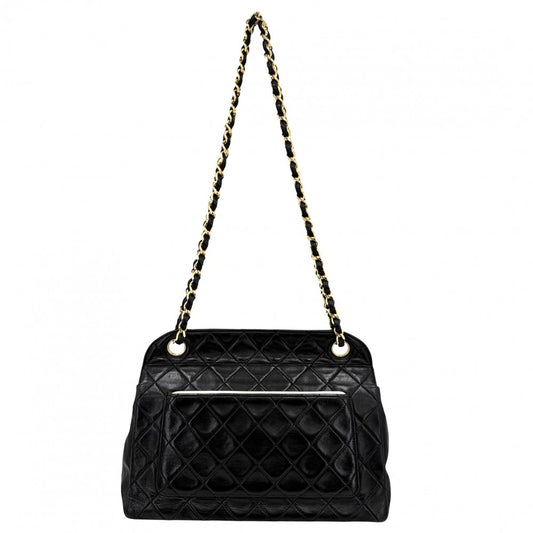 CHANEL シャネル ショルダーバッグ マトラッセ チェーン ターンロック Matelasse ココマーク ラムスキン ブラック 黒 ゴールド金具 レディース【中古品】