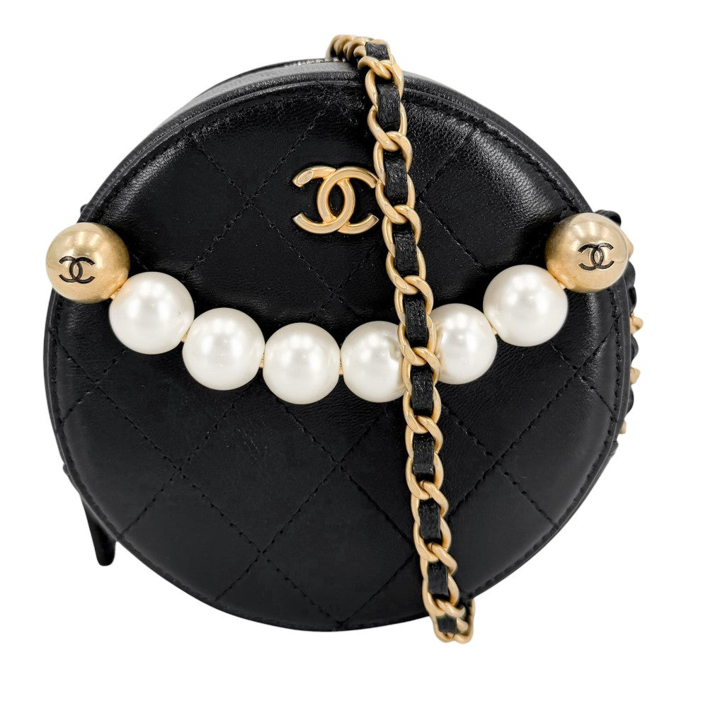 CHANEL シャネル ショルダーバッグ マトラッセ ミニバッグ チェーンショルダー ココマーク 小さめ AP0999 レザー フェイクパール ブラック 黒 ソフトゴールド金具 レディース【中古品】