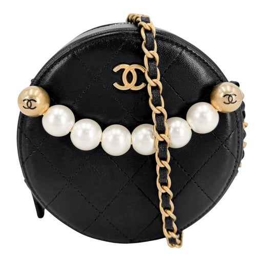 CHANEL シャネル ショルダーバッグ マトラッセ ミニバッグ チェーンショルダー ココマーク 小さめ AP0999 レザー フェイクパール ブラック 黒 ソフトゴールド金具 レディース【中古品】