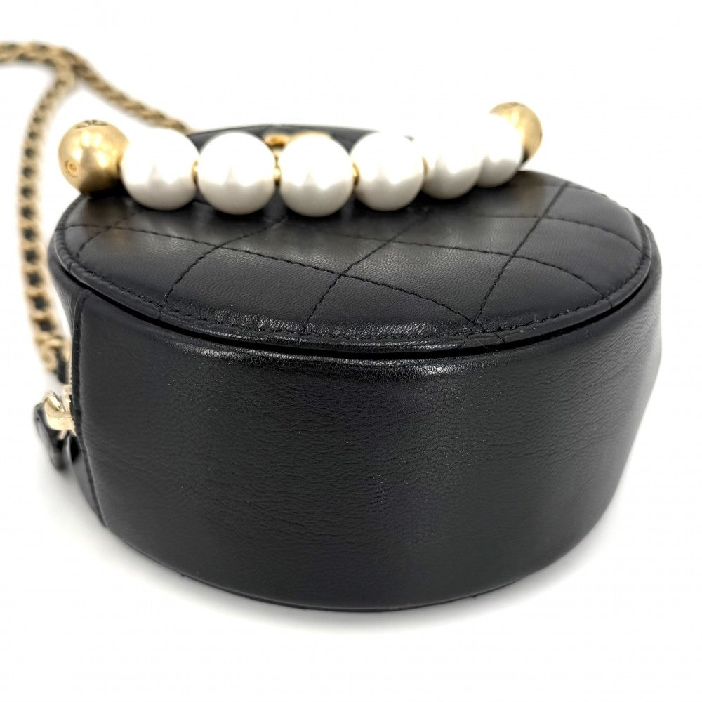 CHANEL シャネル ショルダーバッグ マトラッセ ミニバッグ チェーンショルダー ココマーク 小さめ AP0999 レザー フェイクパール ブラック 黒 ソフトゴールド金具 レディース【中古品】