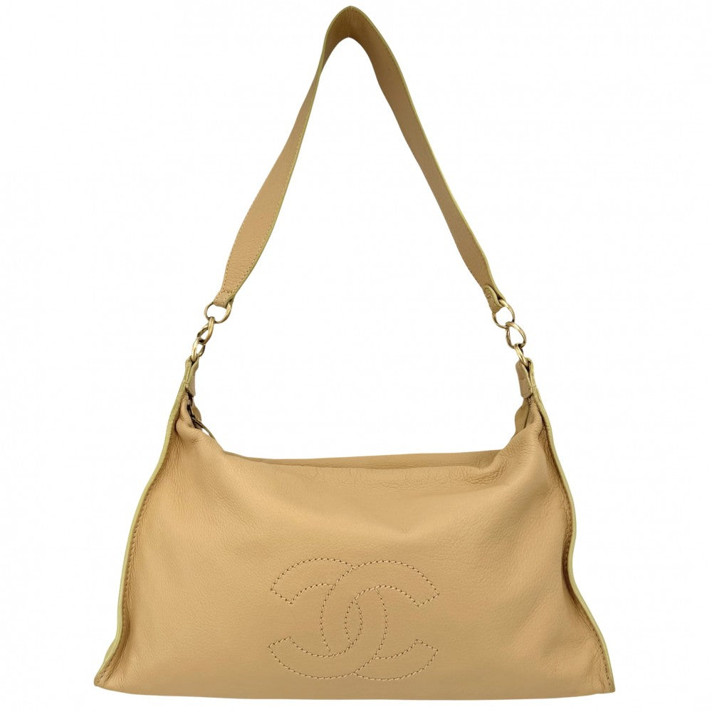 CHANEL シャネル ショルダーバッグ ココマーク チェーン レザー ベージュ ゴールド金具 レディース【中古品】