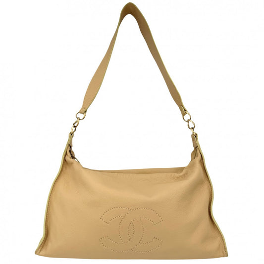 CHANEL シャネル ショルダーバッグ ココマーク チェーン レザー ベージュ ゴールド金具 レディース【中古品】