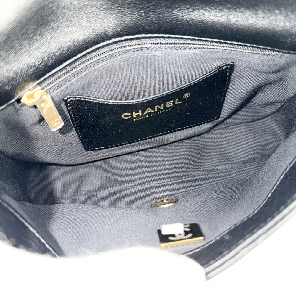 CHANEL シャネル ショルダーバッグ マトラッセ ココマーク チェーンショルダー ポシェット レザー ブラック 黒 ゴールド金具 レディース【中古品】