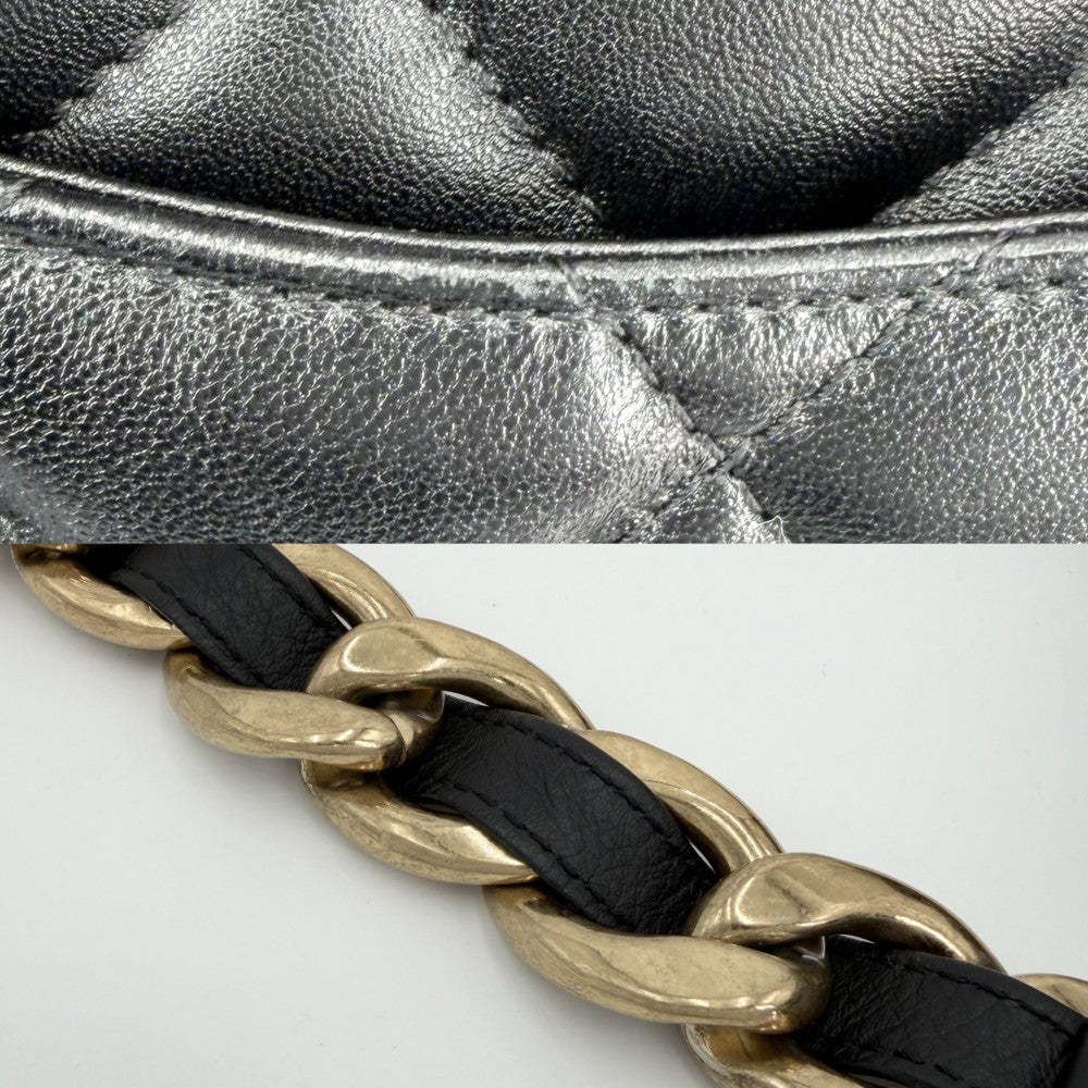 CHANEL シャネル ショルダーバッグ マトラッセ ココマーク チェーンショルダー ポシェット レザー ブラック 黒 ゴールド金具 レディース【中古品】