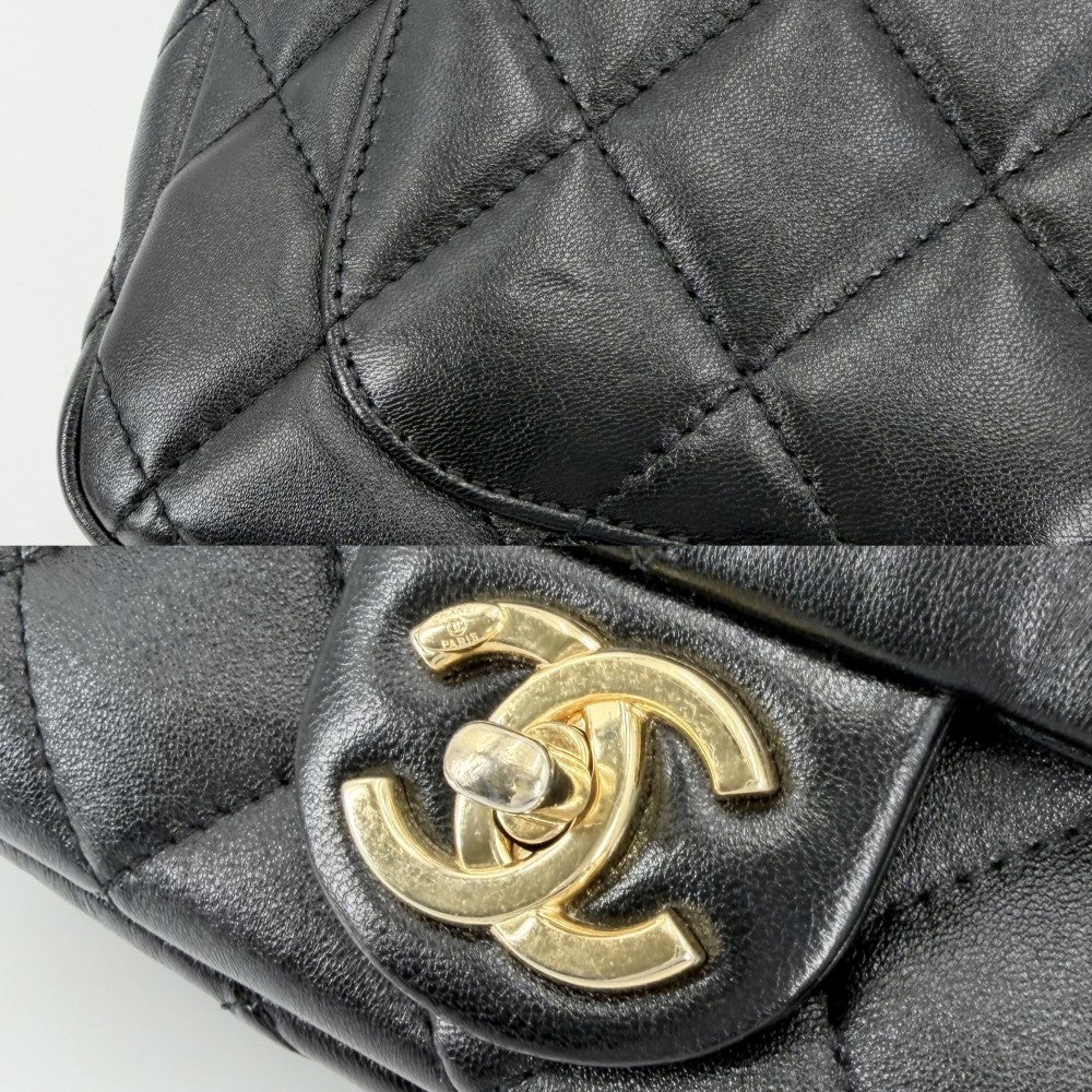 CHANEL シャネル ショルダーバッグ マトラッセ ココマーク チェーンショルダー ポシェット レザー ブラック 黒 ゴールド金具 レディース【中古品】