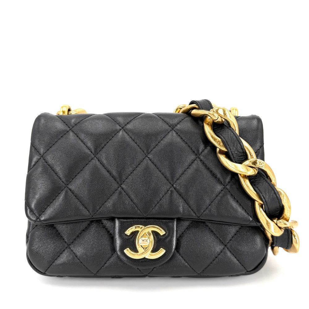 CHANEL シャネル ショルダーバッグ マトラッセ ココマーク チェーンショルダー ポシェット レザー ブラック 黒 ゴールド金具 レディース【中古品】