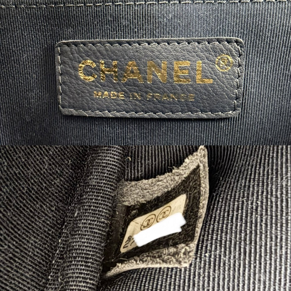 CHANEL シャネル ショルダーバッグ ココマーク チェーン シェブロン レザー ネイビー 紺 ゴールド金具 レディース【中古品】